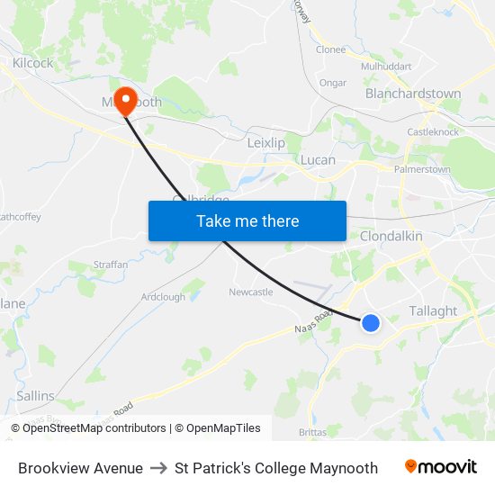 Brookview Avenue to St Patrick's College Maynooth map