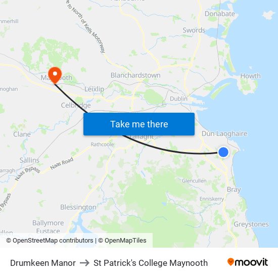 Drumkeen Manor to St Patrick's College Maynooth map