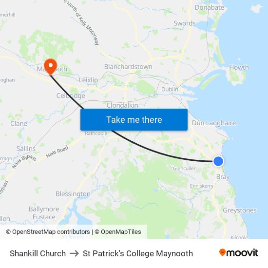 Shankill Church to St Patrick's College Maynooth map