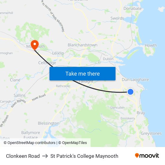 Clonkeen Road to St Patrick's College Maynooth map