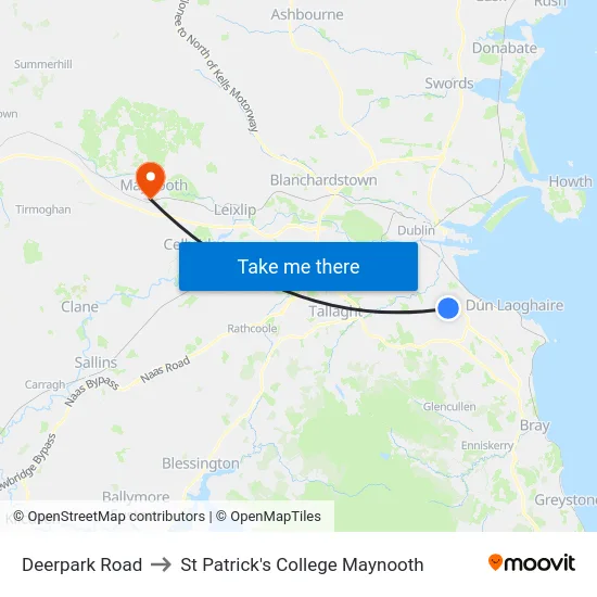 Deerpark Road to St Patrick's College Maynooth map