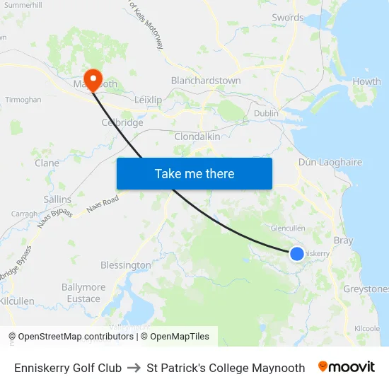 Enniskerry Golf Club to St Patrick's College Maynooth map