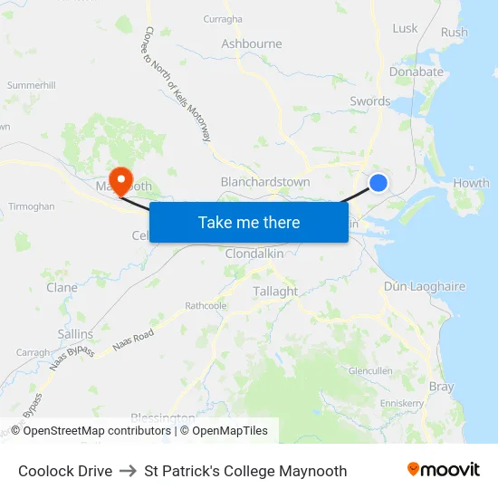 Coolock Drive to St Patrick's College Maynooth map