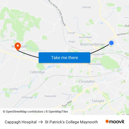 Cappagh Hospital to St Patrick's College Maynooth map