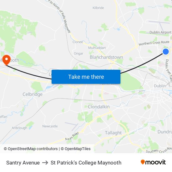 Santry Avenue to St Patrick's College Maynooth map