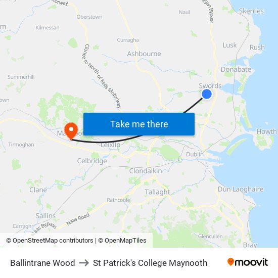 Ballintrane Wood to St Patrick's College Maynooth map