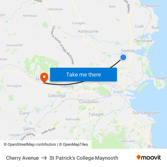Cherry Avenue to St Patrick's College Maynooth map
