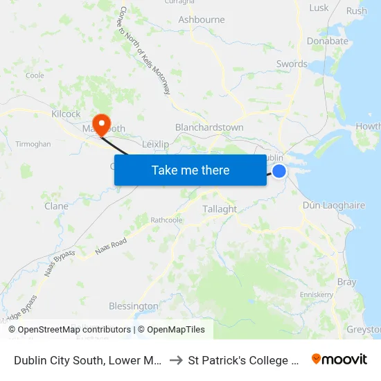 Dublin City South, Lower Mount Street to St Patrick's College Maynooth map