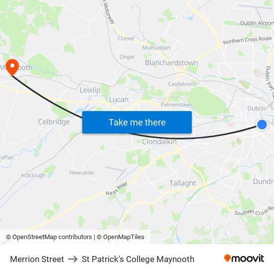 Merrion Street to St Patrick's College Maynooth map
