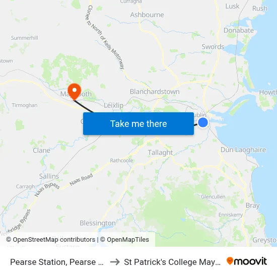 Pearse Station, Pearse Street to St Patrick's College Maynooth map