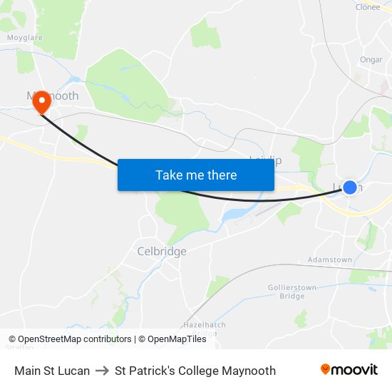 Main St Lucan to St Patrick's College Maynooth map