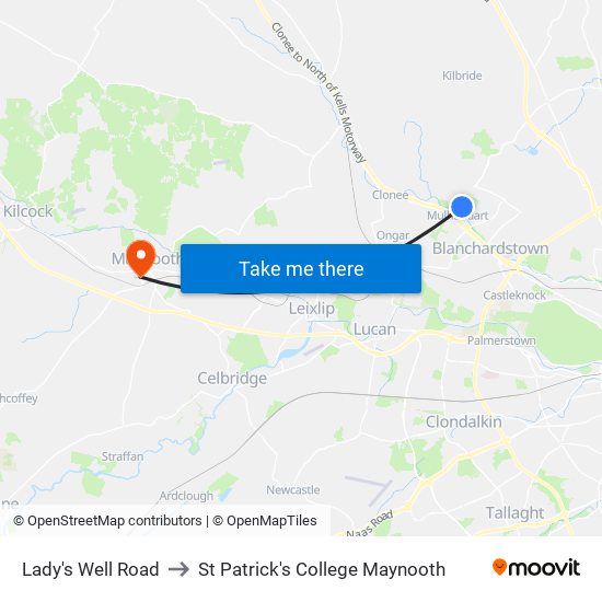 Lady's Well Road to St Patrick's College Maynooth map