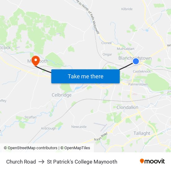 Church Road to St Patrick's College Maynooth map