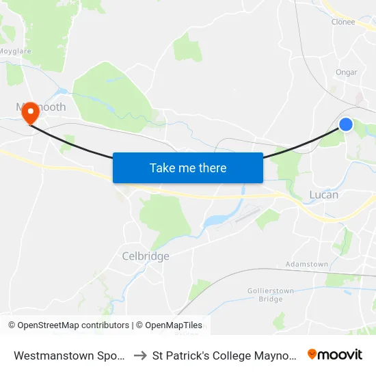 Westmanstown Sports to St Patrick's College Maynooth map
