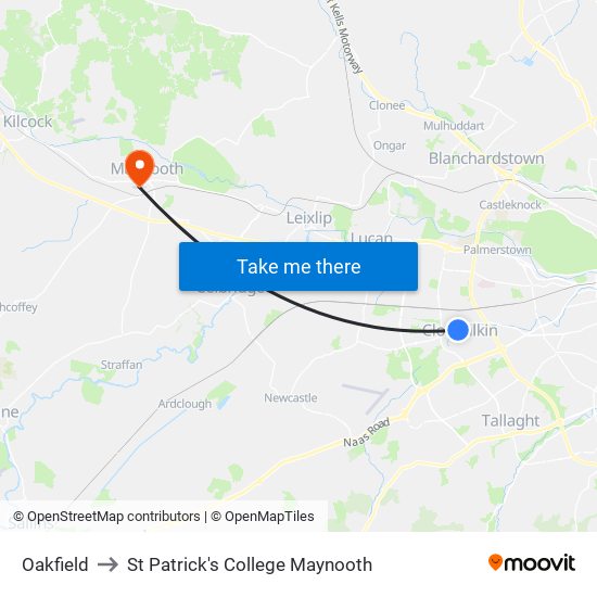 Oakfield to St Patrick's College Maynooth map