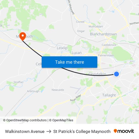 Walkinstown Avenue to St Patrick's College Maynooth map