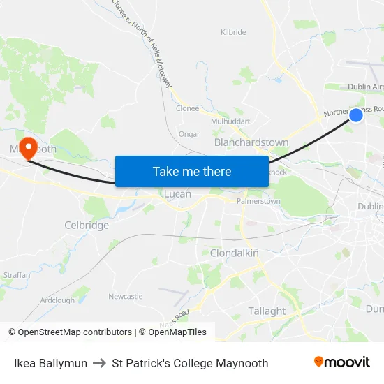 Ikea Ballymun to St Patrick's College Maynooth map