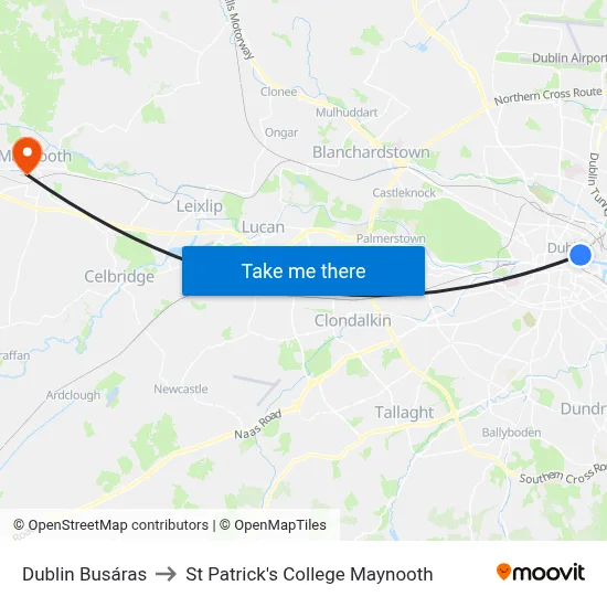 Dublin Busáras to St Patrick's College Maynooth map