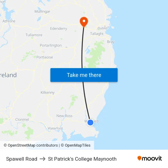 Spawell Road to St Patrick's College Maynooth map