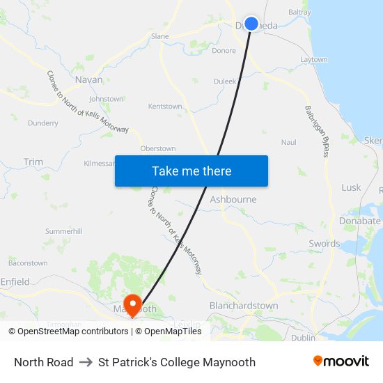 North Road to St Patrick's College Maynooth map