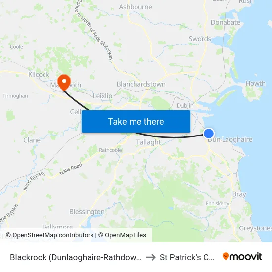 Blackrock (Dunlaoghaire-Rathdown), Rock Road (Booterstown Hall) to St Patrick's College Maynooth map