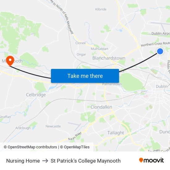 Nursing Home to St Patrick's College Maynooth map