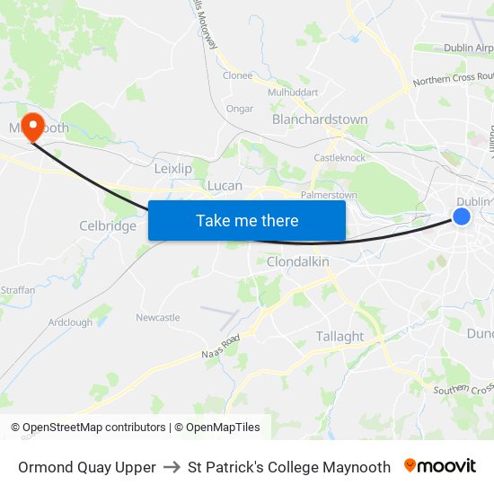 Ormond Quay Upper to St Patrick's College Maynooth map