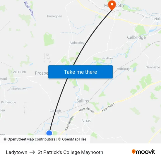 Ladytown to St Patrick's College Maynooth map