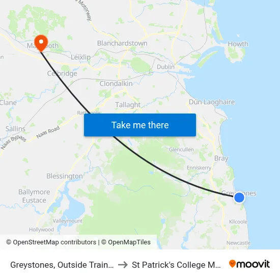 Greystones, Outside Train Station to St Patrick's College Maynooth map