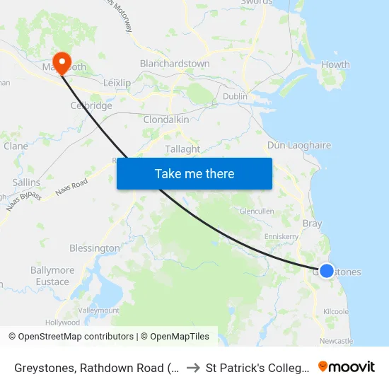Greystones, Rathdown Road (Blacklion Manor) to St Patrick's College Maynooth map
