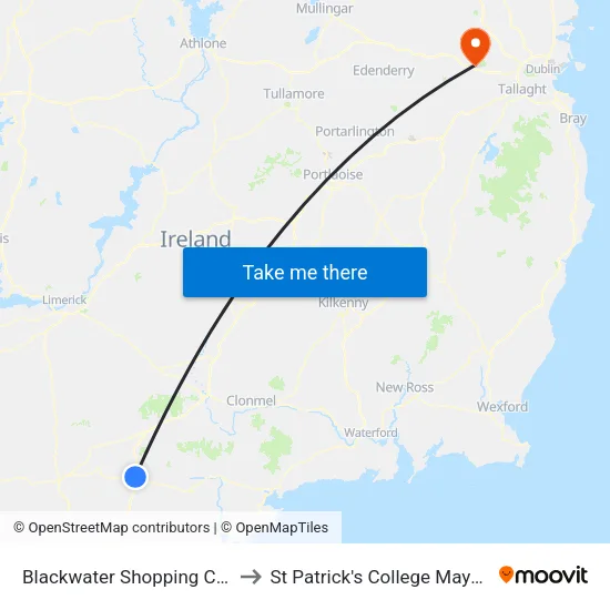 Blackwater Shopping Centre to St Patrick's College Maynooth map