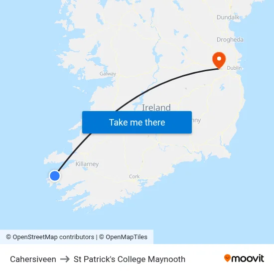 Cahersiveen to St Patrick's College Maynooth map