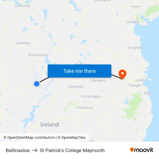 Ballinasloe to St Patrick's College Maynooth map