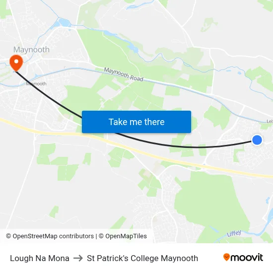 Lough Na Mona to St Patrick's College Maynooth map