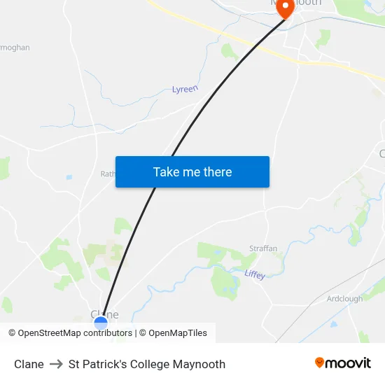Clane to St Patrick's College Maynooth map
