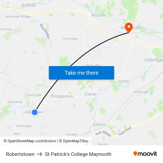 Robertstown to St Patrick's College Maynooth map