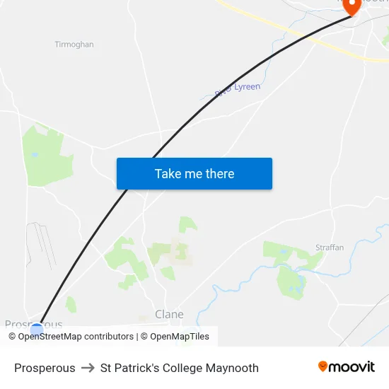 Prosperous to St Patrick's College Maynooth map