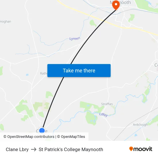 Clane Lbry to St Patrick's College Maynooth map