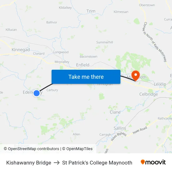 Kishawanny Bridge to St Patrick's College Maynooth map