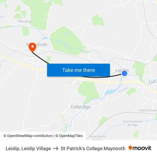 Leixlip, Leixlip Village to St Patrick's College Maynooth map