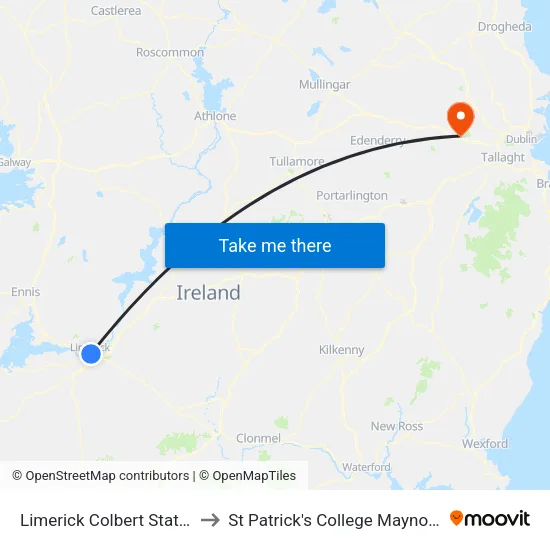Limerick Colbert Station to St Patrick's College Maynooth map