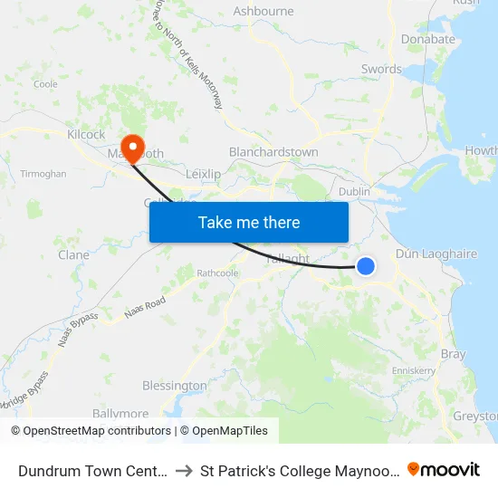Dundrum Town Centre to St Patrick's College Maynooth map