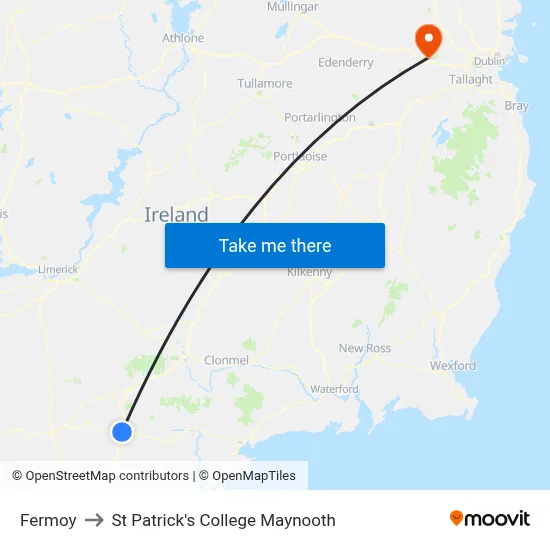 Fermoy to St Patrick's College Maynooth map