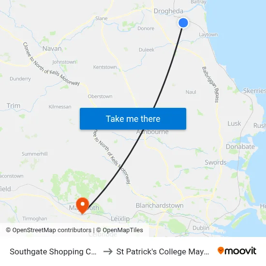 Southgate Shopping Centre to St Patrick's College Maynooth map
