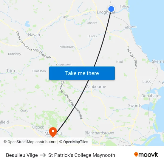 Beaulieu Vllge to St Patrick's College Maynooth map
