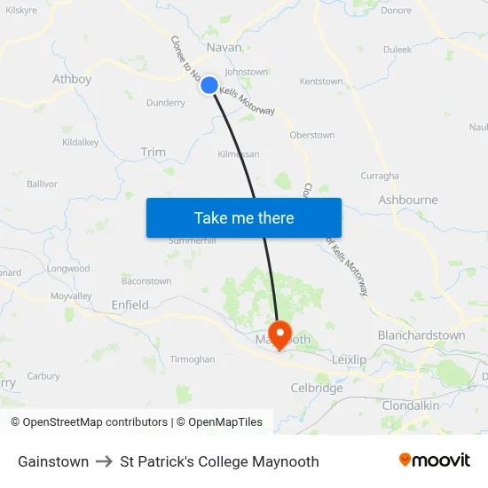 Gainstown to St Patrick's College Maynooth map