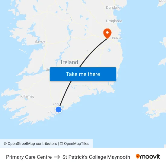 Primary Care Centre to St Patrick's College Maynooth map