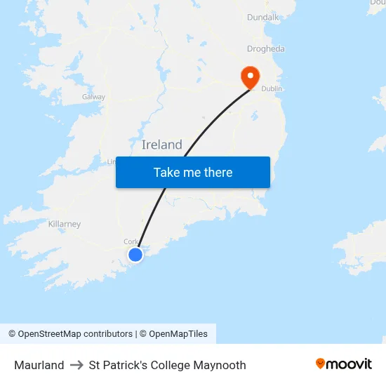 Maurland to St Patrick's College Maynooth map