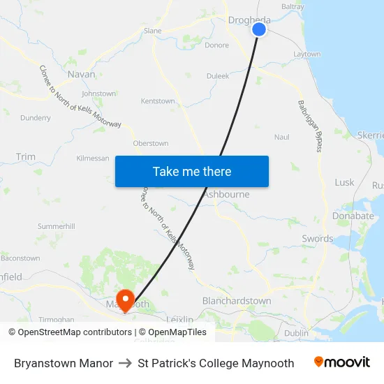 Bryanstown Manor to St Patrick's College Maynooth map