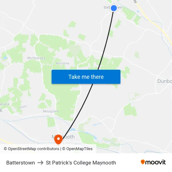 Batterstown to St Patrick's College Maynooth map